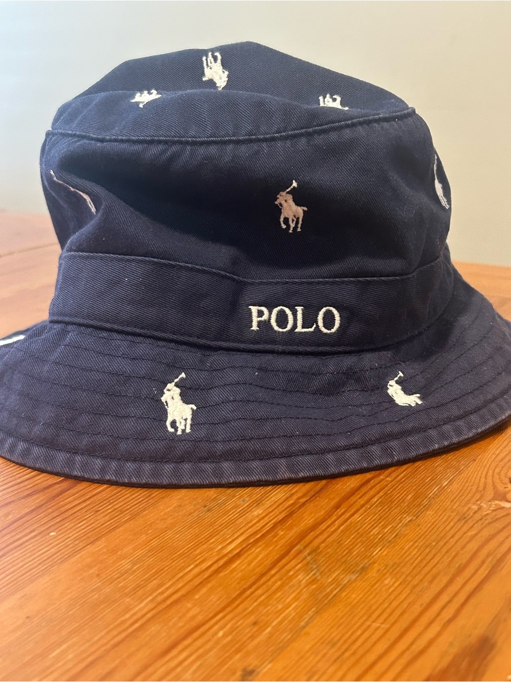 Polo Ralph Lauren Scattered Pony Bucket Hat Navy Blue Allover Embroidered Large